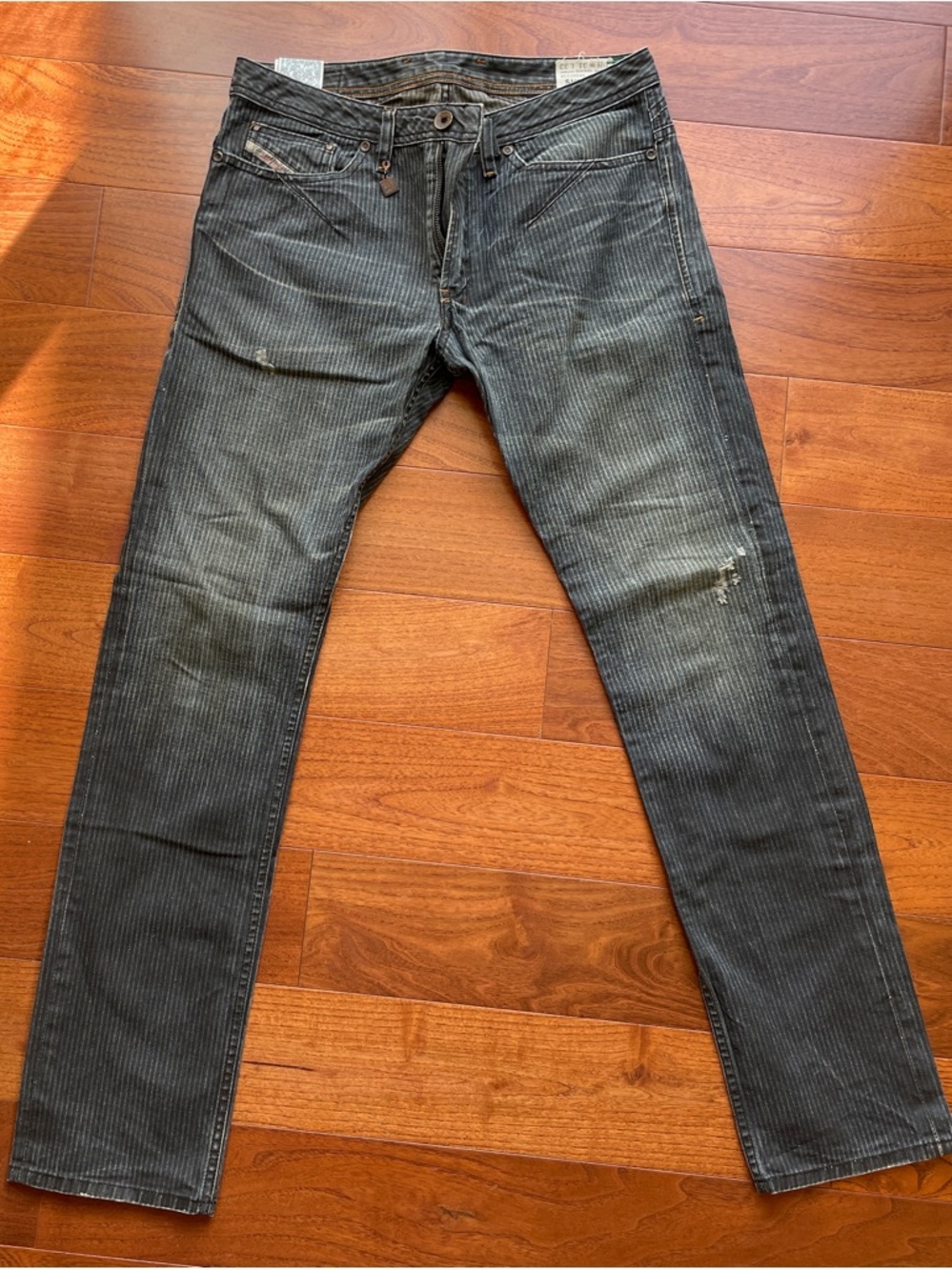 Diesel Slim Fit Men’s Pinstripe Jeans in Charcoal Gray
